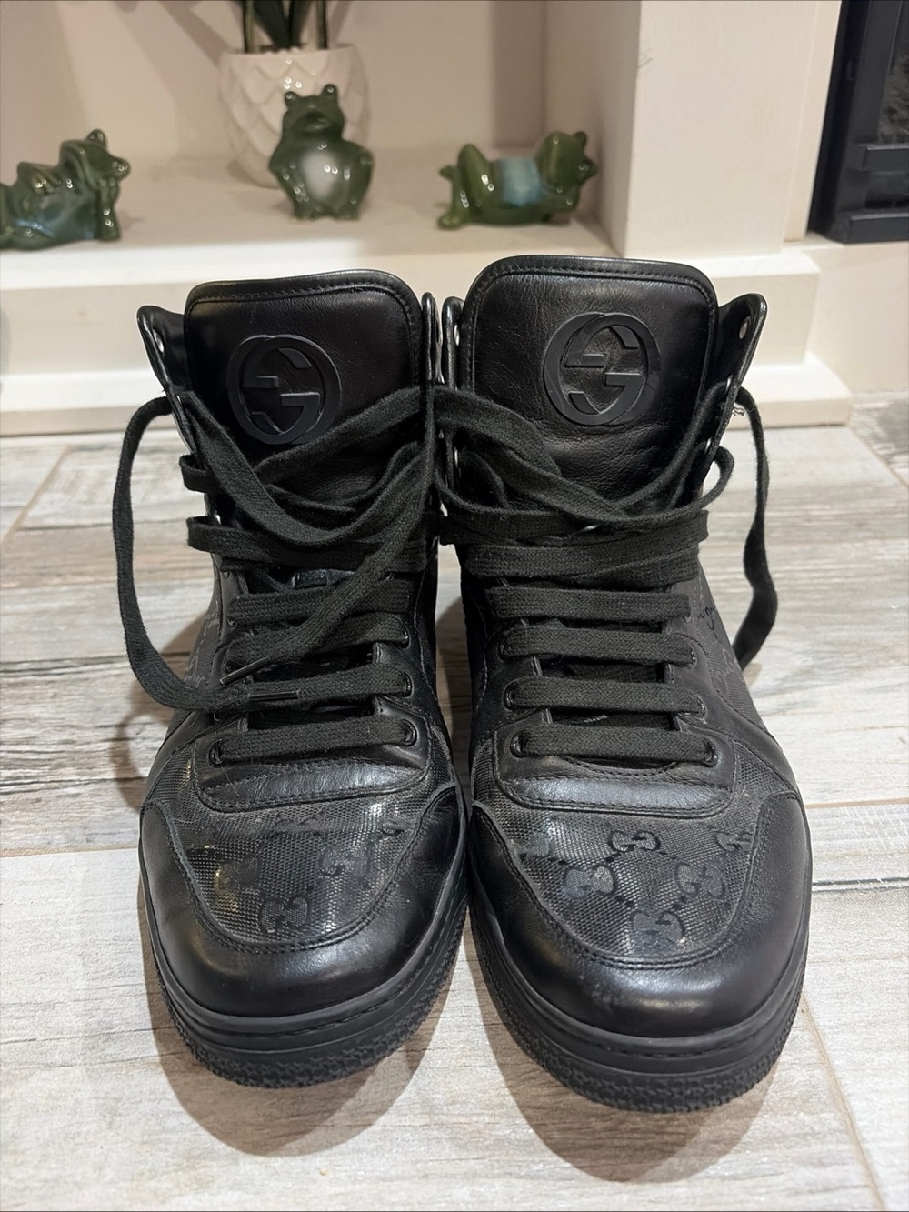 Gucci Men's GG Imprime Black Leather High Top Sneakers Size Gucci 8.5 UK